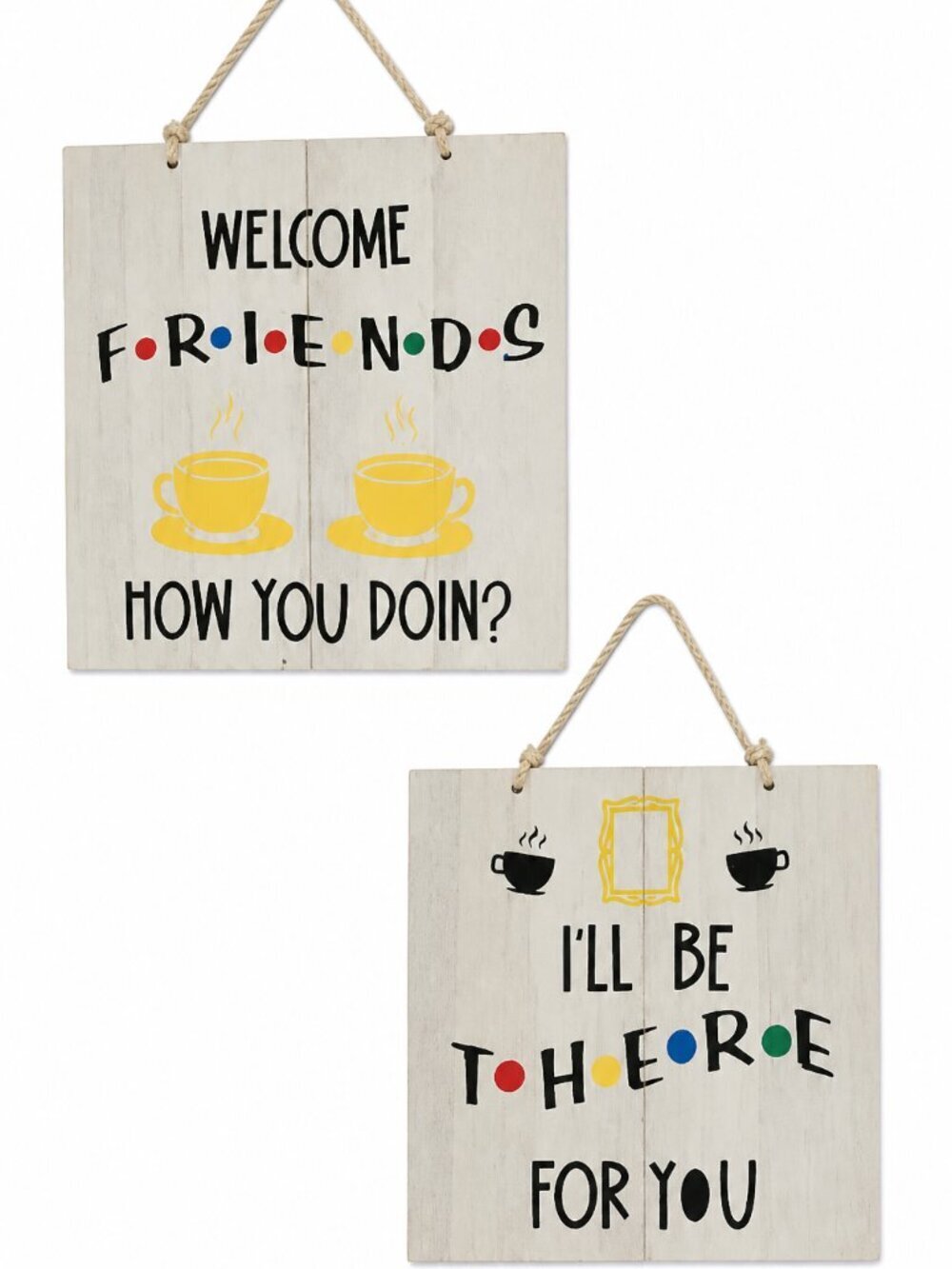Friends TV Show Wooden Signs – Set of 2 – Handmade Rustic Decor (8.5” x 8.5”)
